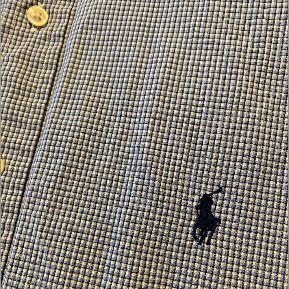 Polo Ralph Lauren Mens Custom Fit Blue Gingham Plaid 17.5 36-37 Dress Shirt Pony - Picture 5 of 9